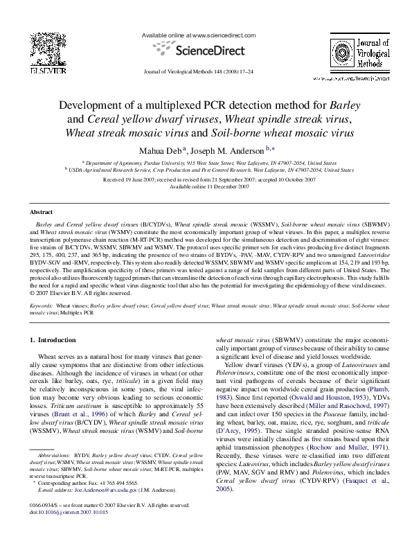 (PDF) Development of a multiplexed PCR detection method for Barley and ...