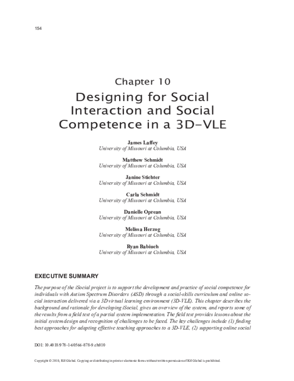(PDF) Designing for Social Interaction and Social Competence in a 3D-VLE