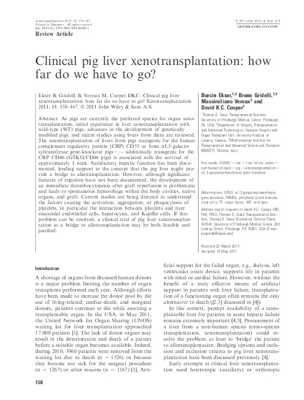 (PDF) Clinical pig liver xenotransplantation how far do we have to go