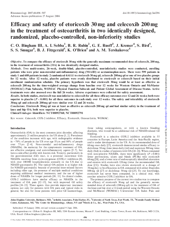 (PDF) Efficacy and safety of etoricoxib 30 mg and celecoxib 200mg in ...