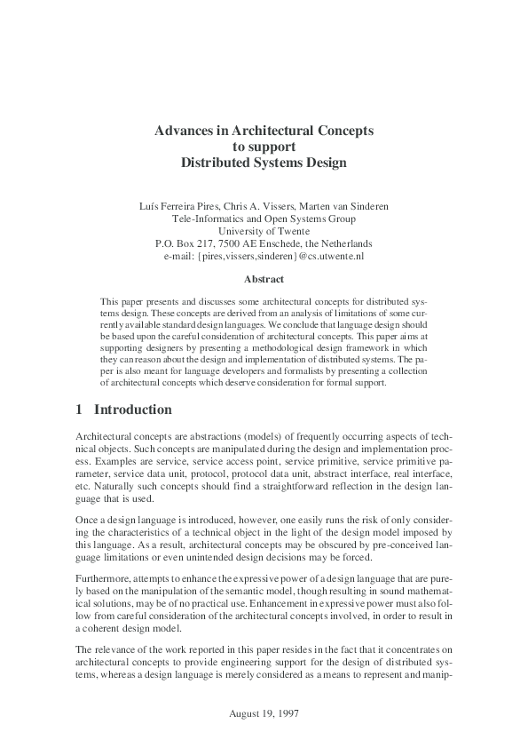 (PDF) Advances in architectural concepts to support distributed systems ...