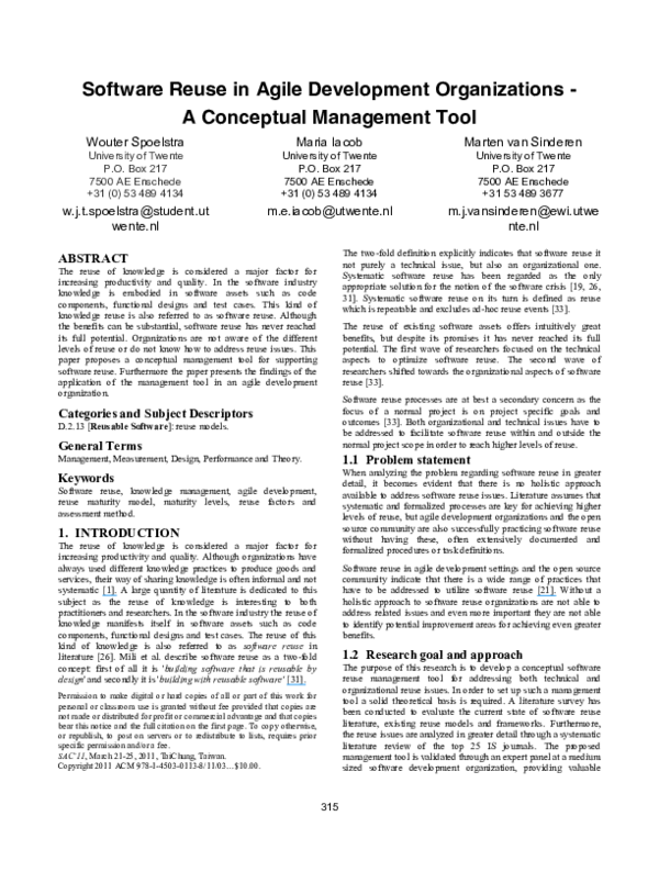 (PDF) Software reuse in agile development organizations