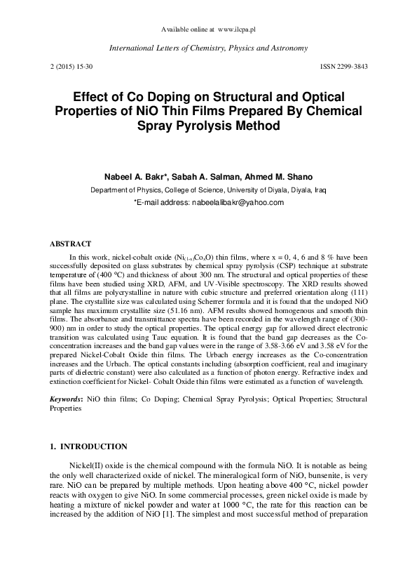 (PDF) Effect of Co Doping on Structural and Optical Properties of NiO ...