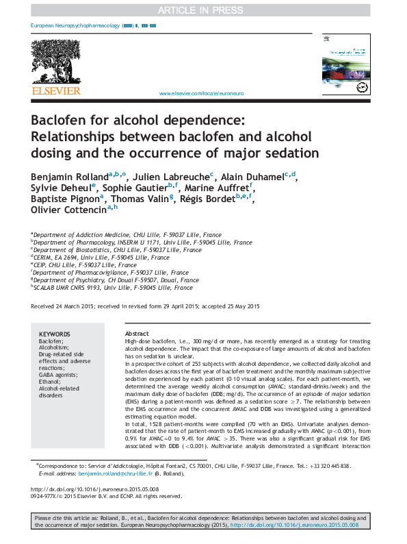 (PDF) Baclofen For Alcohol Dependence Relationships Between Baclofen