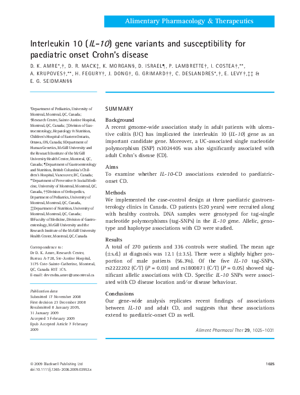 (PDF) Interleukin 10 ( IL-10 ) gene variants and susceptibility for ...