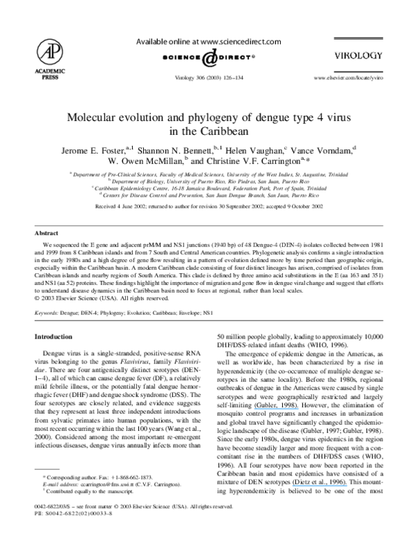 (PDF) Molecular evolution and phylogeny of dengue type 4 virus in the ...