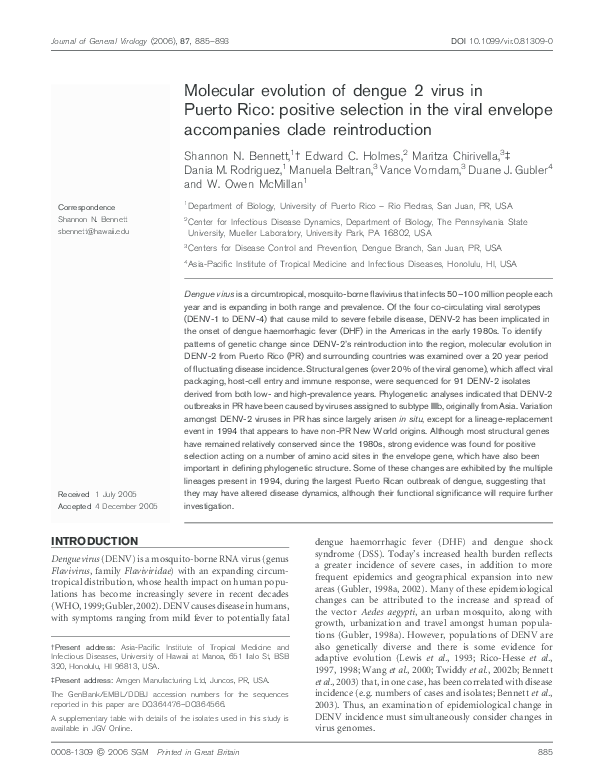 (PDF) Molecular evolution of dengue 2 virus in Puerto Rico: positive ...
