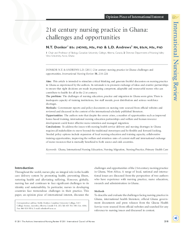(PDF) 21st century nursing practice in Ghana: challenges and opportunities