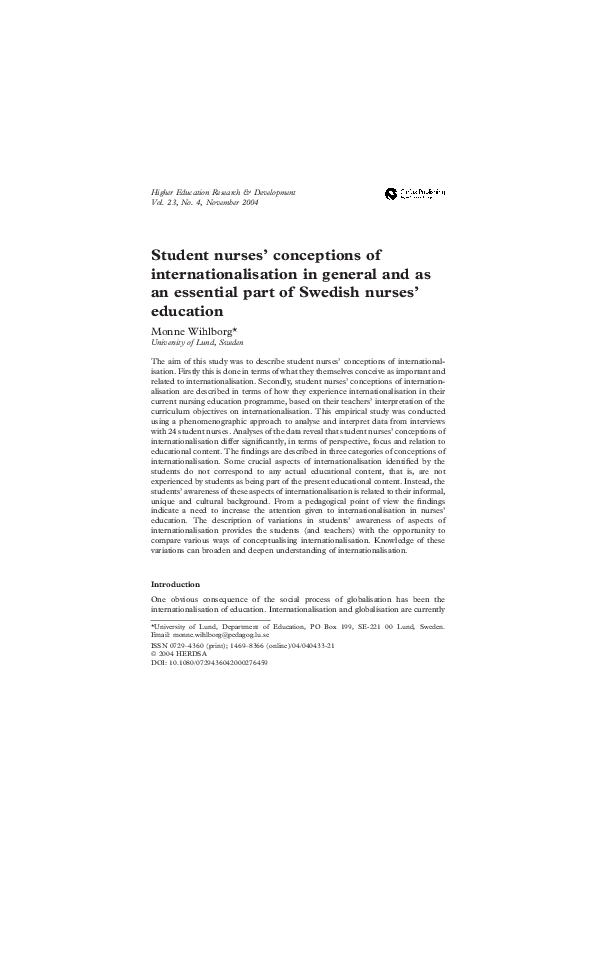 (PDF) Student nurses' conceptions of internationalisation in general ...