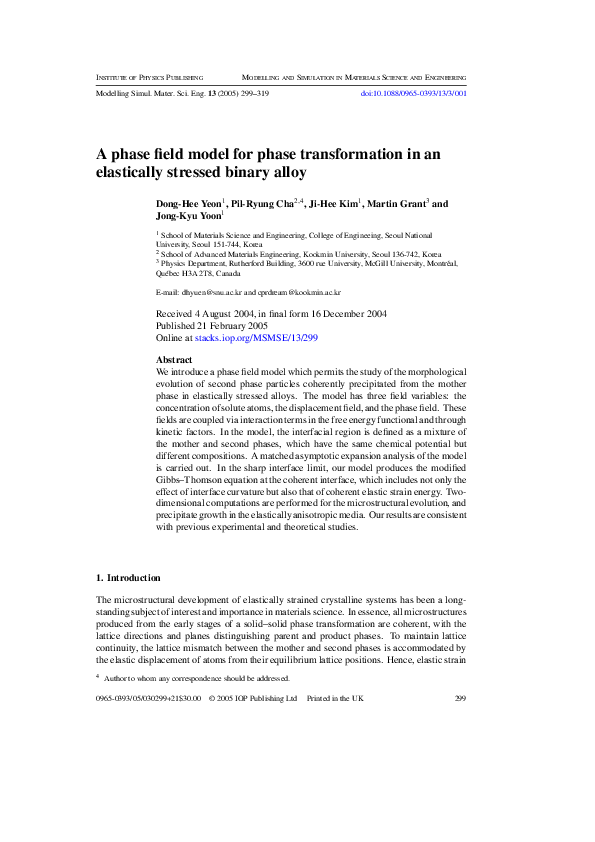 (PDF) A phase field model for phase transformation in an elastically ...