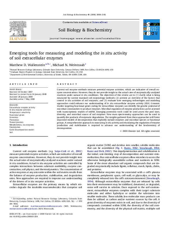 First page of “Emerging tools for measuring and modeling the in situ activity of soil extracellular enzymes”