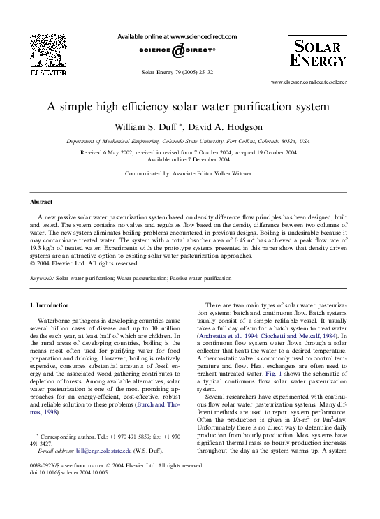 (PDF) A simple high efficiency solar water purification system
