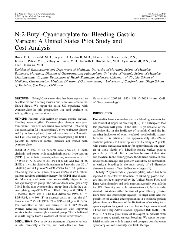 (PDF) N2butylcyanoacrylate for bleeding gastric varices a United