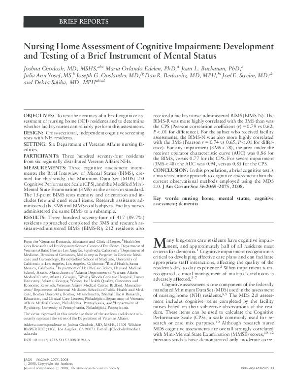 (PDF) Nursing Home Assessment of Cognitive Impairment: Development and ...