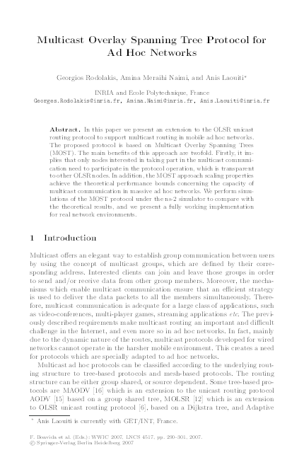 (PDF) Multicast Overlay Spanning Tree Protocol for Ad Hoc Networks
