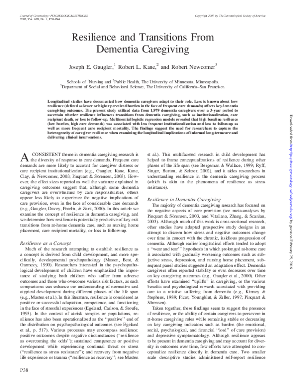 (PDF) Resilience and Transitions From Dementia Caregiving