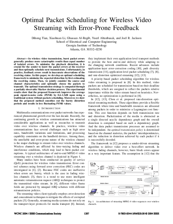 (PDF) Optimal packet scheduling for wireless video streaming with error ...