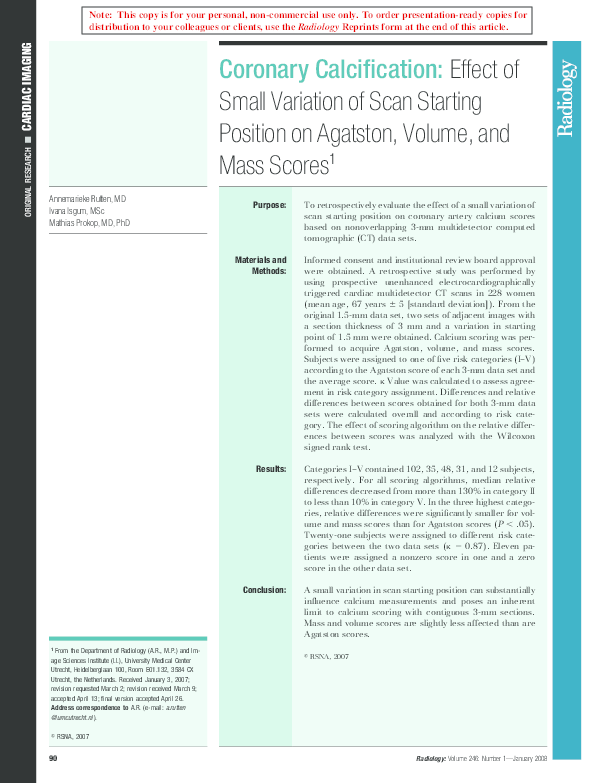 (PDF) Coronary Calcification: Effect of Small Variation of Scan ...