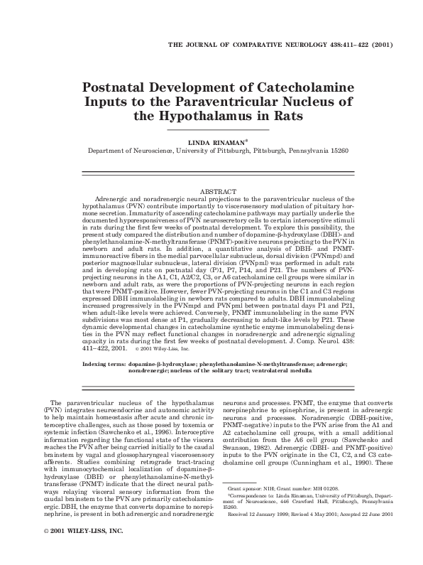 (PDF) Postnatal development of catecholamine inputs to the ...
