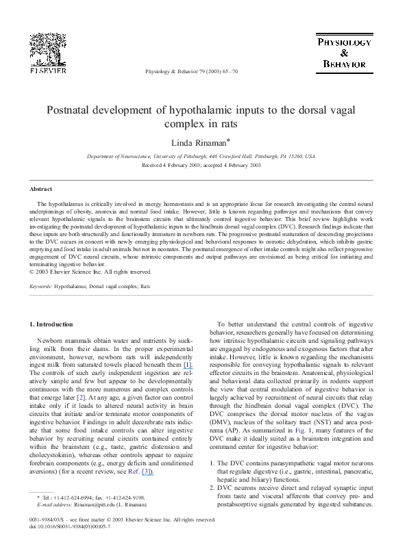 (PDF) Postnatal development of hypothalamic inputs to the dorsal vagal ...