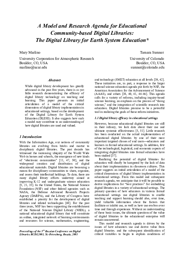 (PDF) A Model and Research Agenda for Educational Communitybased