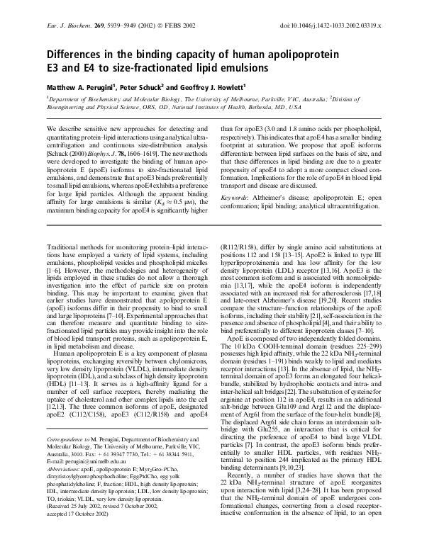 (PDF) Differences in the binding capacity of human apolipoprotein E3 ...