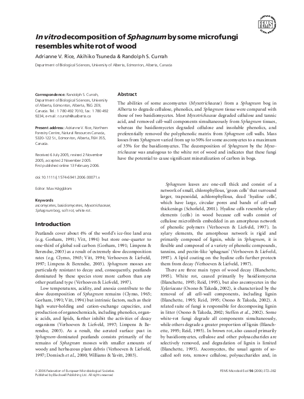 (PDF) In vitro decomposition of Sphagnum by some microfungi resembles ...