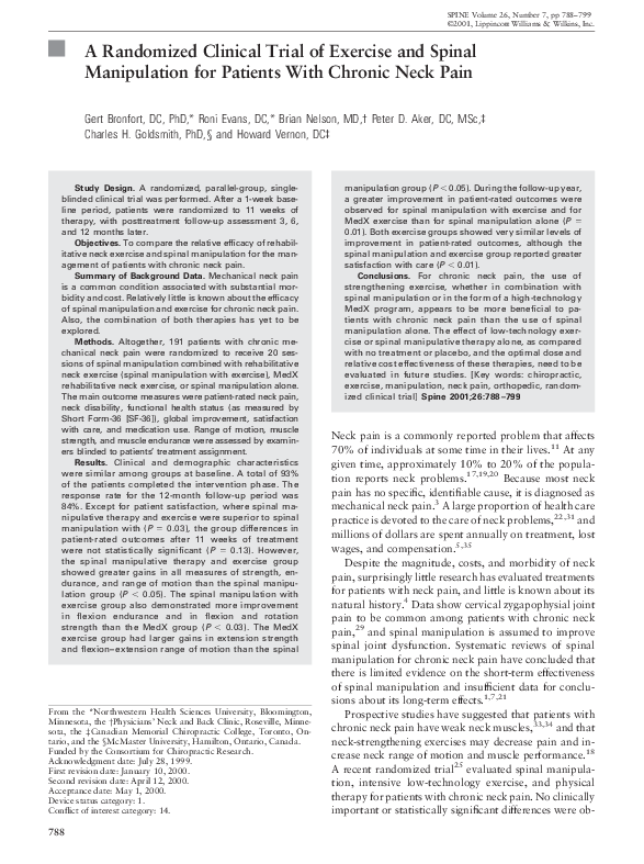 (PDF) A Randomized Clinical Trial of Exercise and Spinal Manipulation (PDF) A Randomized Clinical Trial of Exercise and Spinal Manipulation