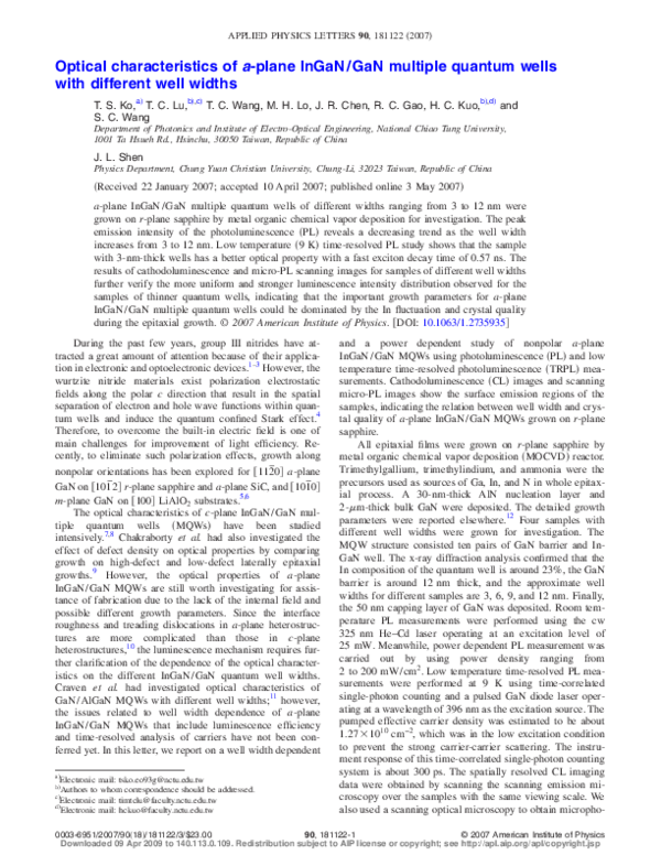 (PDF) Optical characteristics of a-plane InGaN∕GaN multiple quantum ...