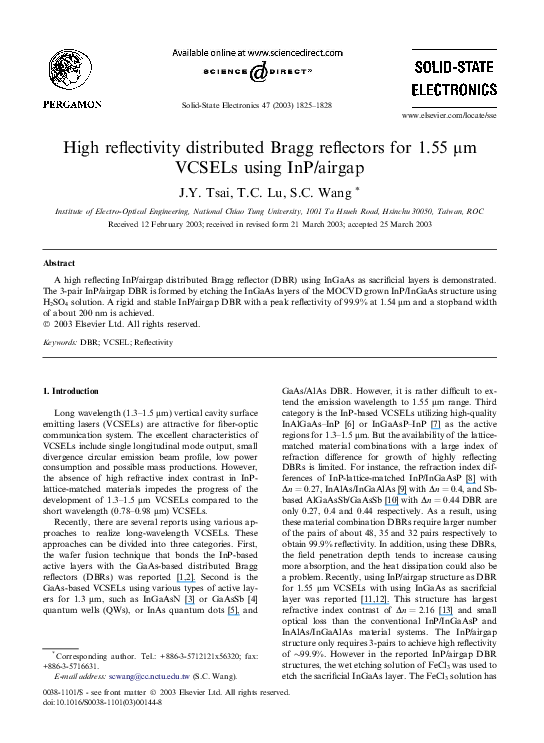 (PDF) High reflectivity distributed Bragg reflectors for 1.55 μm VCSELs ...