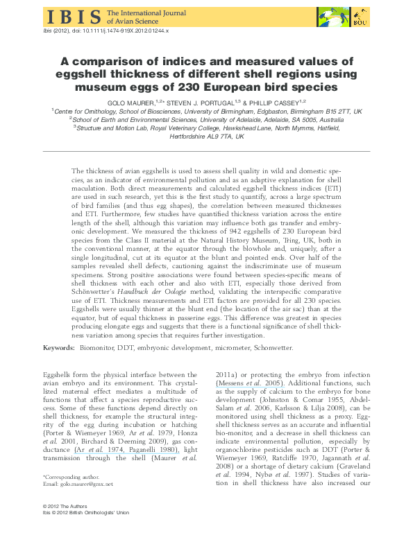 (PDF) A comparison of indices and measured values of eggshell thickness ...