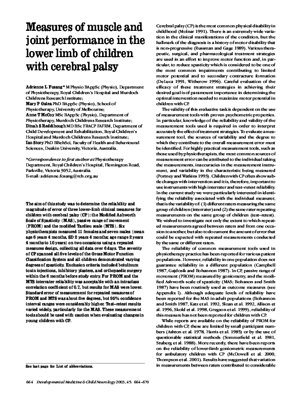 (PDF) Measures of muscle and joint performance in the lower limb of ...