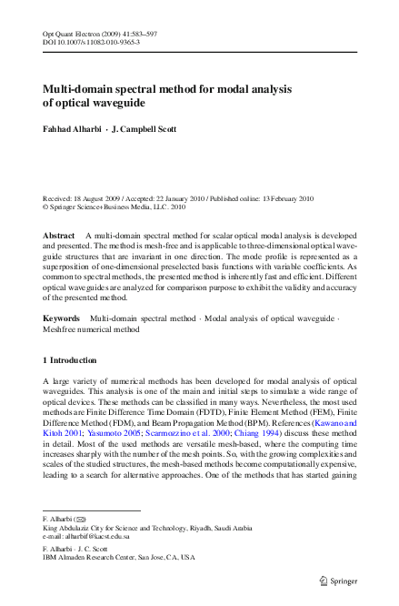 (PDF) Multi-domain spectral method for modal analysis of optical waveguide