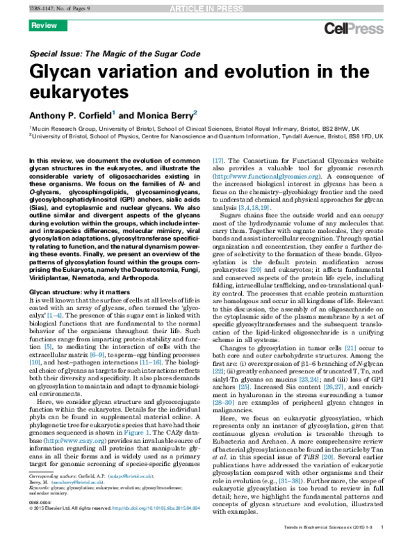 (PDF) Glycan variation and evolution in the eukaryotes