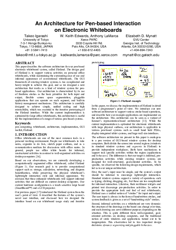 (PDF) An architecture for pen-based interaction on electronic whiteboards