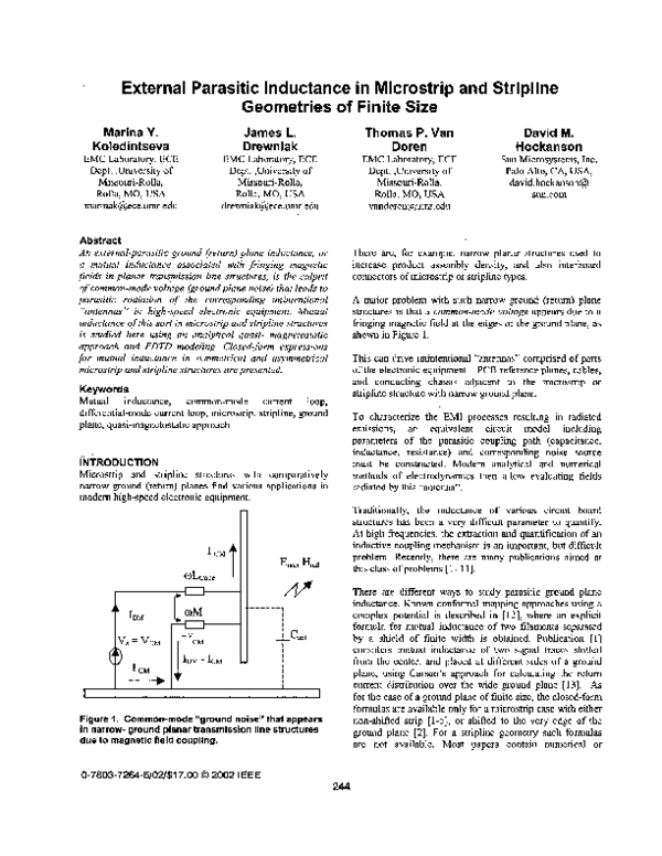 (PDF) External parasitic inductance in microstrip and stripline geometries of finite size