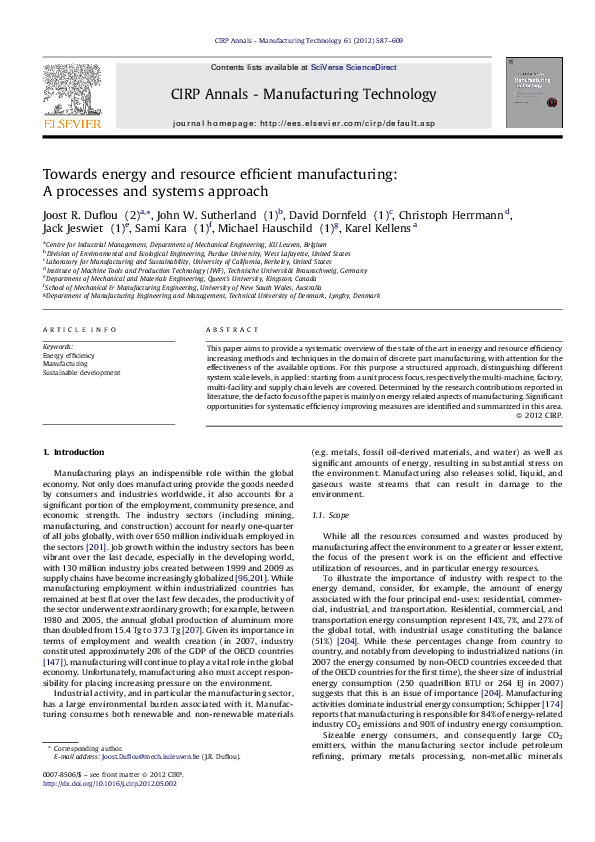 (PDF) Towards energy and resource efficient manufacturing: A processes ...