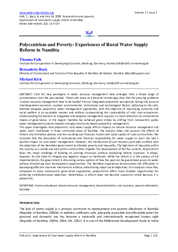 (PDF) Polycentrism and Poverty: Experiences of Rural Water Supply ...
