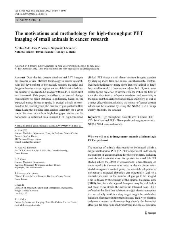 (PDF) The motivations and methodology for high-throughput PET imaging ...