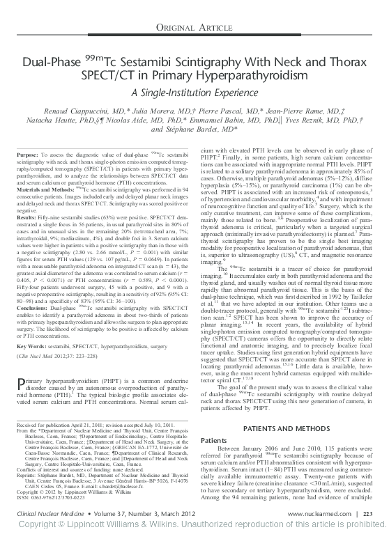 (PDF) Dual-Phase 99mTc Sestamibi Scintigraphy With Neck and Thorax ...