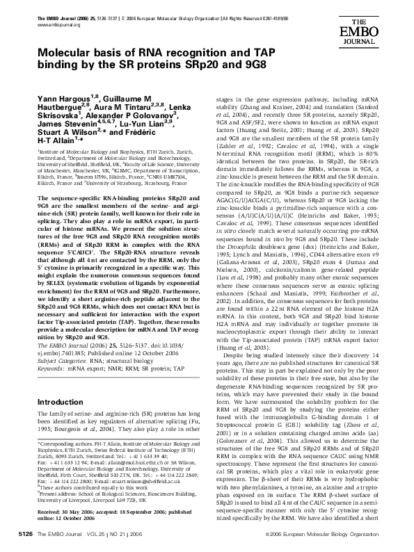 (PDF) Molecular basis of RNA recognition and TAP binding by the SR ...