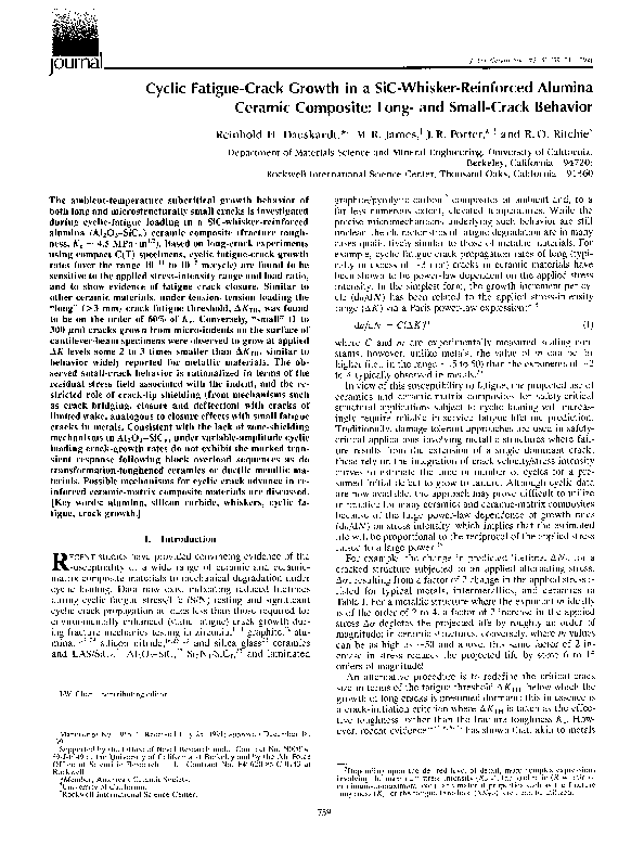 (PDF) Cyclic FatigueCrack Growth in a SiCWhiskerReinforced Alumina