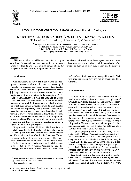 (PDF) Trace element characterization of coal fly ash particles