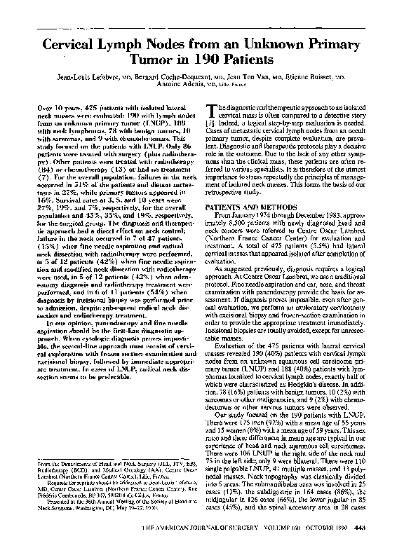 (PDF) Cervical lymph nodes from an unknown primary tumor in 190 patients