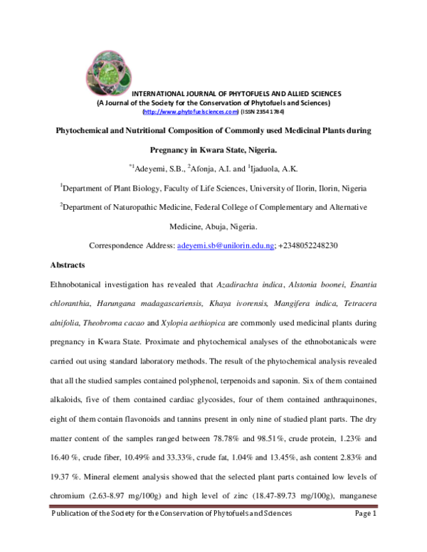 (PDF) Phytochemical and Nutritional Composition of Commonly used ...