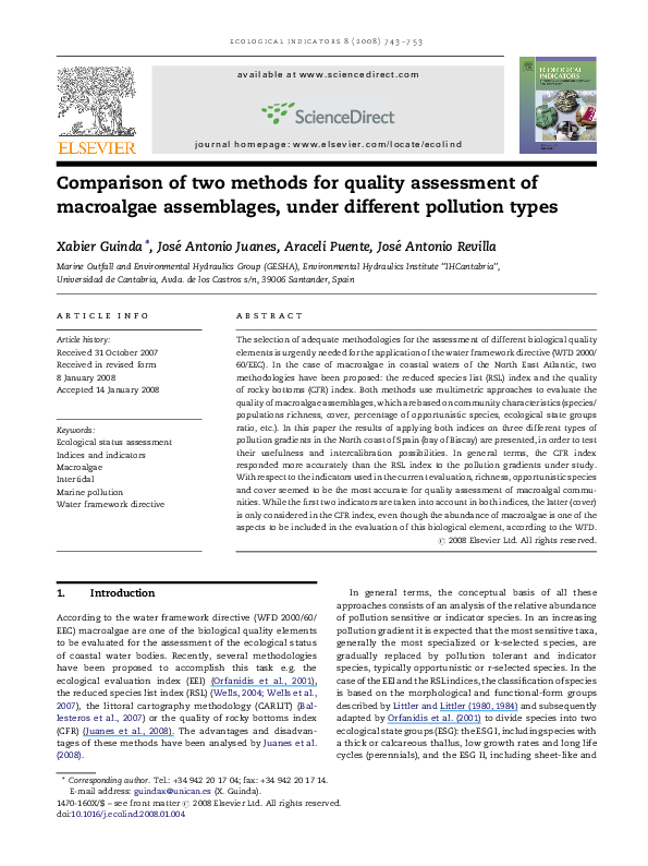 (PDF) Comparison of two methods for quality assessment of macroalgae ...