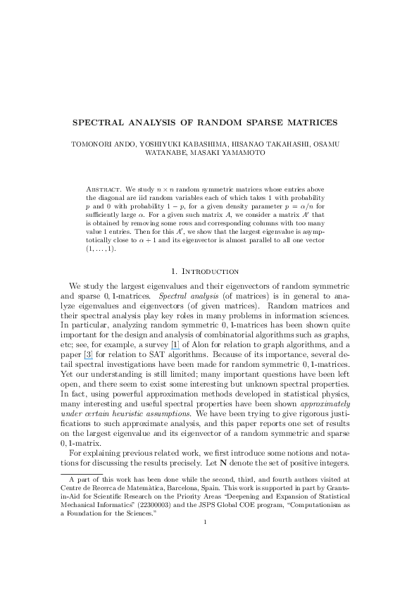 (PDF) Spectral Analysis of Random Sparse Matrices
