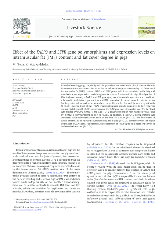 (PDF) Effect of the FABP3 and LEPR gene polymorphisms and expression ...