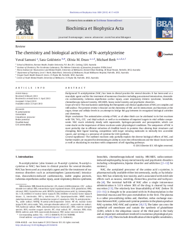 (PDF) The chemistry and biological activities of N-acetylcysteine