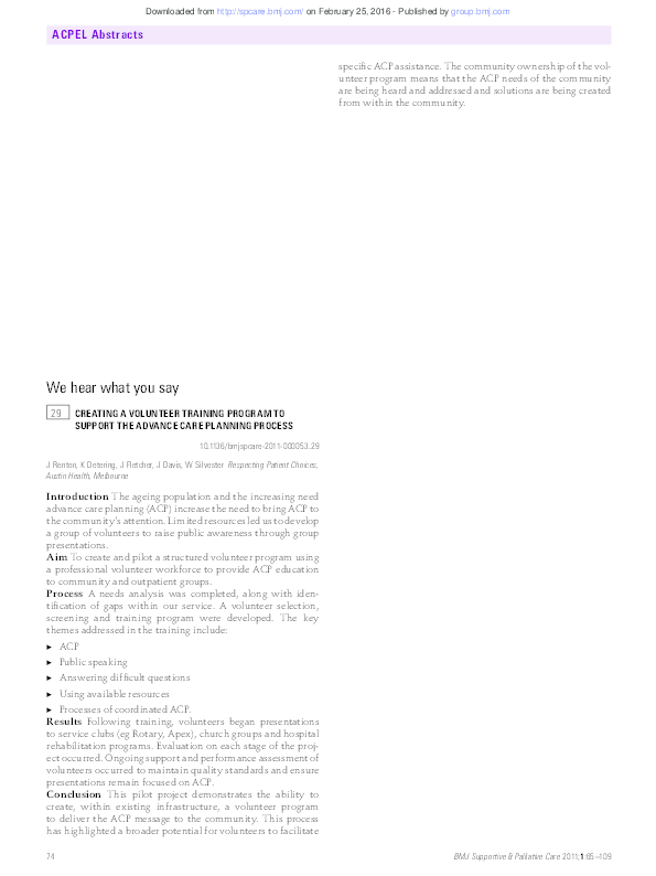(PDF) Creating a Volunteer Training Program to support the Advance Care ...